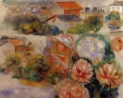 皮埃尔 奥古斯特 雷诺阿 : Landscape, Flowers and Little Girl